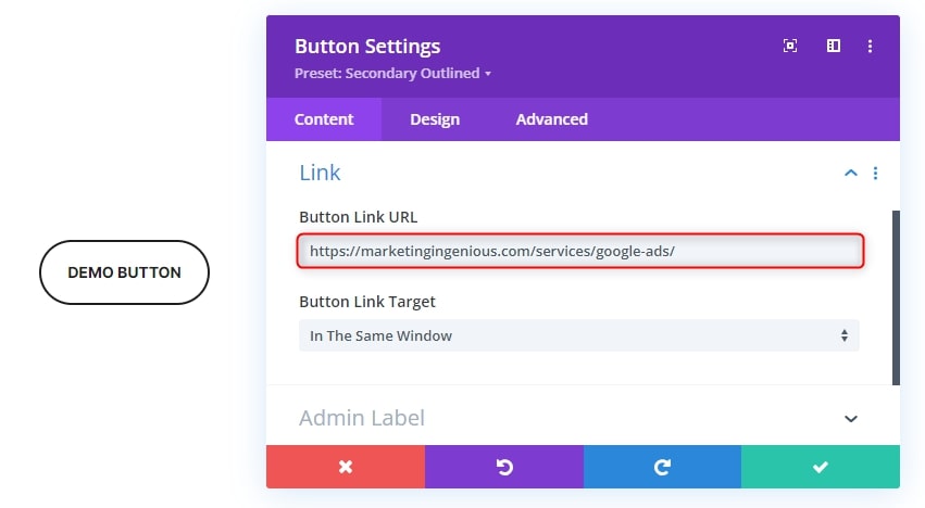 How to add link to button Divi Marketing Ingenious 4